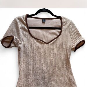 SHEIN Cream and Brown Textured Short Sleeve Top